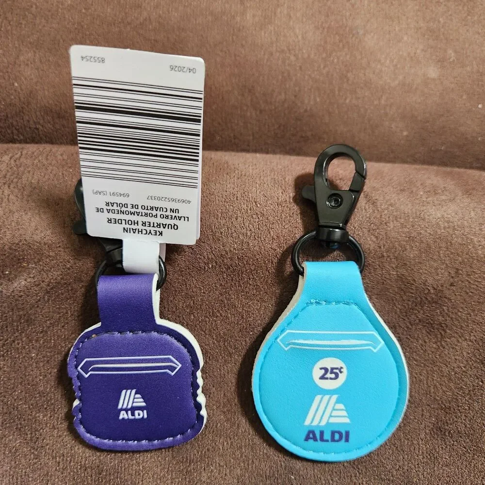 2 New Aldi Keychain Quarter Holder Keeper Clip 50th Blue  & Cheeseburger